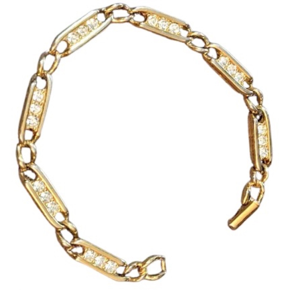 💞💗 SWAROVSKI Vintage Swan Signed Gold Tone Curb Link Chain Crystal Bracelet